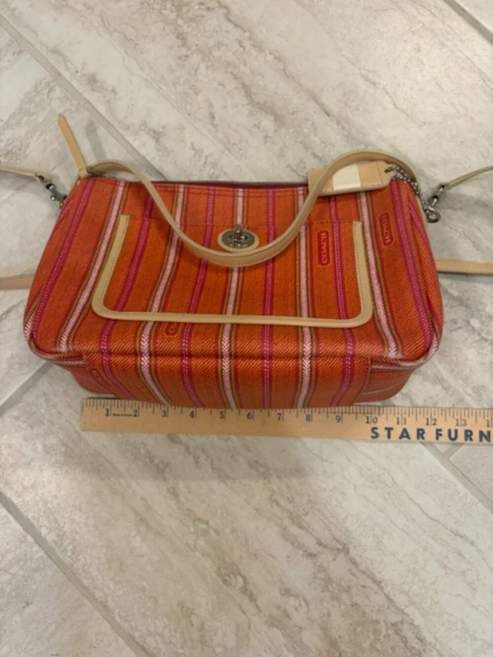 COACH Legacy Stripe Crossbody Shoulder Bag Orange/Pink Style 23468 Dust Bag